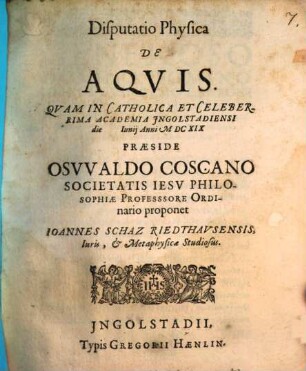 Disputatio Physica De Aqvis