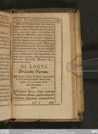 III. Locus. De Limbo Patrum.