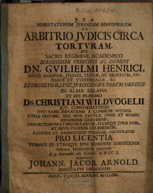 De arbitrio iudicis circa torturam