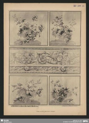 Vasen mit Blumen und ornamentaler Fries im Stile Louis XIV.
