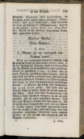 Fünfter Artikel. Vom Rechnen