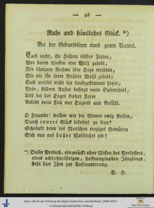 Ruhe und häusliches Glück.