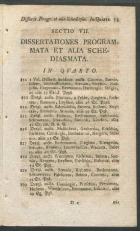 Sectio VII. Dissertationes Programmata Et Alia Schediasmata.