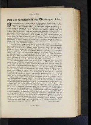 Von der Gesellschaft für Theatergeschichte