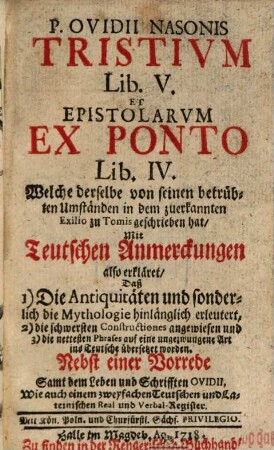 Tristium libri V. et epistolae ex Ponto libri IV.