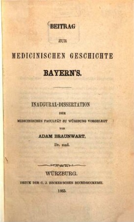 Beitrag zur medicinischen Geschichte Bayern's