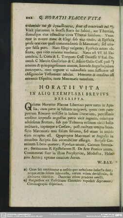 Horatii Vita in Alio Exemplari Brevius Descripta