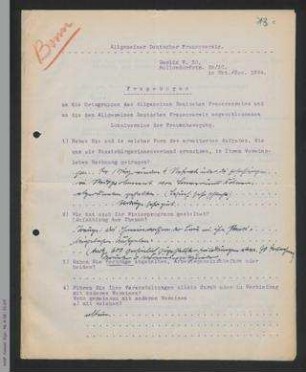 Fragebogen an die Ortsgruppen und Mitgliedsvereine des ADF - Bonn