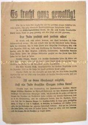 Programmatischer antisemitischer Wahlaufruf der "Unabhängigen Partei" zur Reichstagswahl 1920.