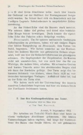 3. Aus den Grabungsberichten aus Assur