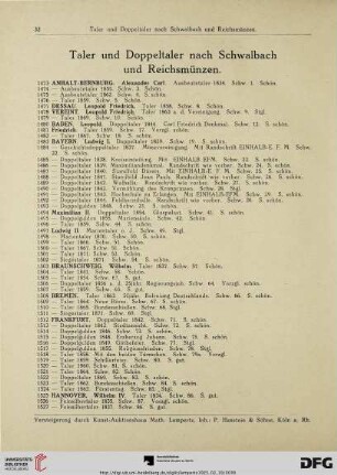 Taler und Doppelalter nach Schwalbach und Reichsmünzen (Nr. 1473-1743)