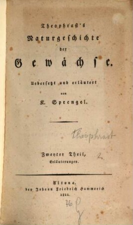 Theophrast's Naturgeschichte der Gewächse, 2. Erläuterungen