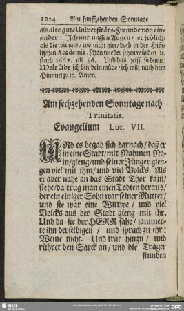Am sechzehenden Sonntage nach Trinitatis. Evangelium Luc. VII