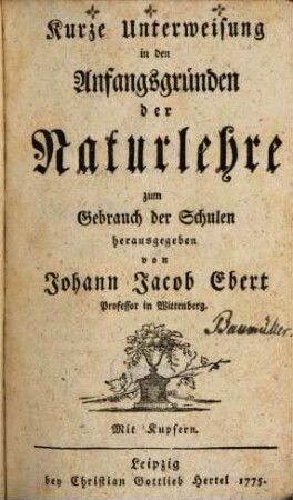 Kurze Unterweisung in den Anfangsgründen der Naturlehre