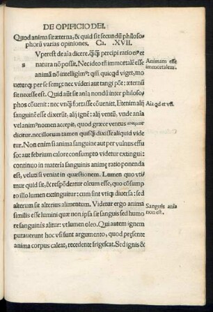 Quod anima sit aeterna, & quid sit secundum philosophorum varias opiniones. Ca. .XVII.