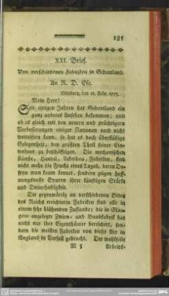 XXI. Brief. Von verschiedenen Fabriken in Schottland