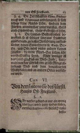 Cap. VI. Von dem Interesse des Fürstl. Hauses Ost-Frießland.