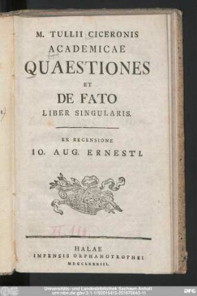 M. Tullii Ciceronis Academicae Quaestiones