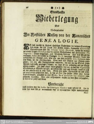 Standhaffte Wiederlegung Des Vorhergehenden Im Hoffischen Aufsatz von der Hanauischen Genealogie