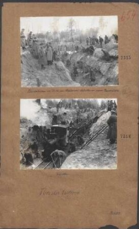 Eisenbahnbau im Walde von Bialowies: Arbeiten an einem Durchstich
