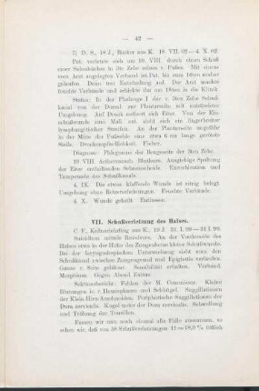 VII. Schußverletzung des Halses.