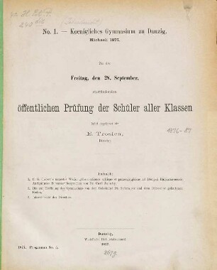 Zu der ... stattfindenden öffentlichen Prüfung der Schüler aller Klassen ladet ergebenst ein. 1877