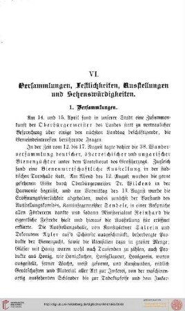 VI. Versammlungen, Festlichkeiten, Ausstellungen und Sehenswürdigkeiten