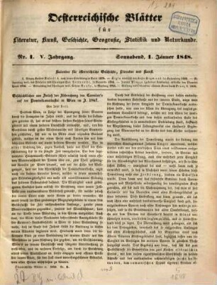 Österreichische Blätter für Literatur und Kunst, Geschichte, Geographie, Statistik und Naturkunde, 5,Jan./Juni. 1848