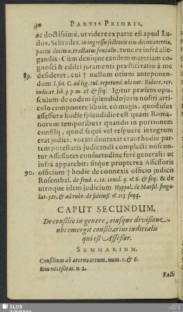Caput Secundam. De consilio in genere, eiusque divisione, ubi emergit consiliarius iudicialis qui est Asseßor