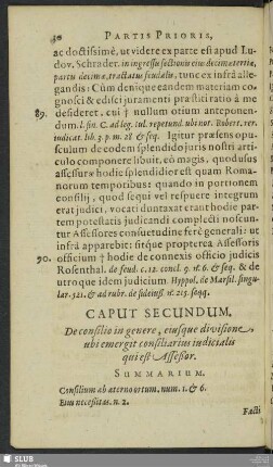 Caput Secundam. De consilio in genere, eiusque divisione, ubi emergit consiliarius iudicialis qui est Asseßor