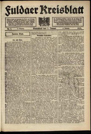 Zweite Ausgabe vom Samstag, den 07. Januar 1911.
