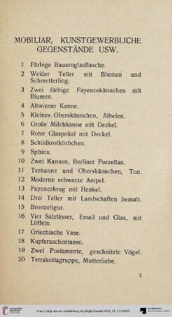 Mobiliar, Kunstgewerbliche Gegenstände Usw. (Nr. 1-156)