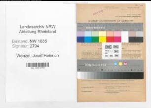Entnazifizierung Josef Heinrich Wenzel , geb. 07.03.1898 (Steiger)
