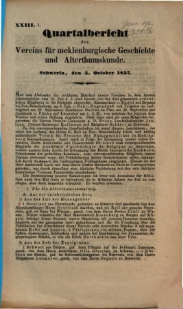 Quartalbericht des Vereins für Meklenburgische Geschichte und Alterthumskunde, 23. 1857/58, Nr. 1 - 3