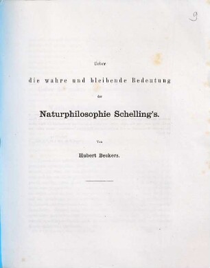 Ueber die wahre und bleibende Bedeutung der Naturphilosophie Schelling's