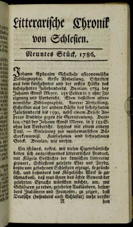Litterarische Chronik von Schlesien. Neuntes Stück, 1786.