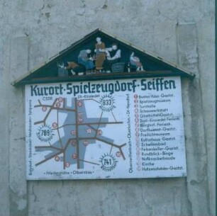 Seiffen. Ortsplan mit Hinweisen auf wichtige Plätze im Zentrum