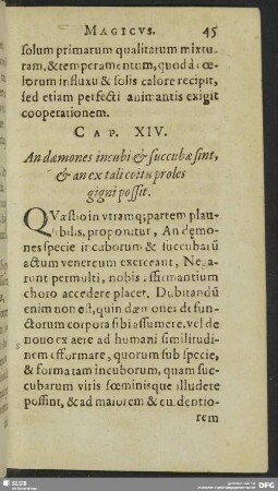 Cap. XIV. Ad daemones incubi & succubae sint, & anex tali coitu proles gigni possit