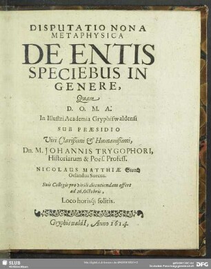 Disputatio Nona Metaphysica De Entis Speciebus In Genere …