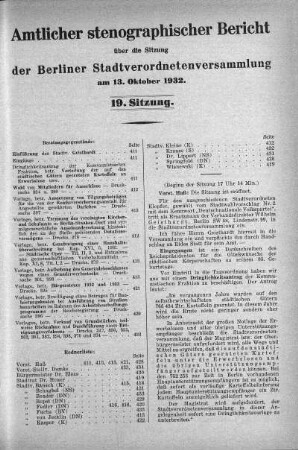 Sitzung 19, 13. Oktober 1932