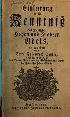 Einleitung in die Kenntniß des Deutschen Hohen und Niedern Adels
