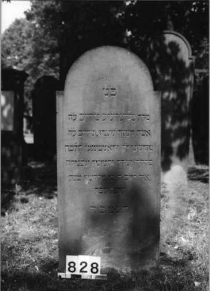 Grabstein 828 (Index: 99630330) Material: Sandstein Zustand: gut Maße HxBxT: 115x51x11 cm Beschreibung: Stele mit eingezogenem Rundbogenabschluß: Grabstein 828
