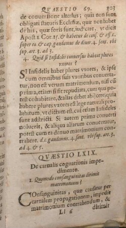 Qvaestio LXIX. De carnalis cognationis impedimento.