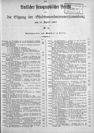 No 14, 11. April 1907