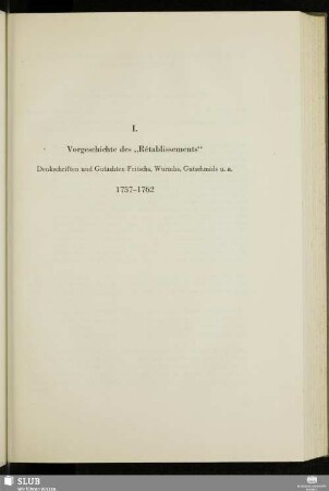 I. Vorgeschichte des "Rétablissements"