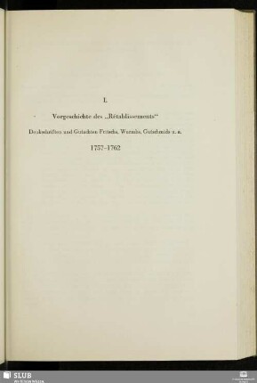 I. Vorgeschichte des "Rétablissements"