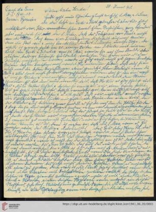 Korrespondenz von Alice und Ludwig Klein: Brief von Alice Klein an Kurt Klein, Irmgard Ehrlich und Max Klein