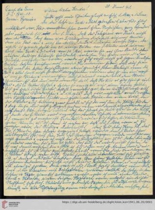 Korrespondenz von Alice und Ludwig Klein: Brief von Alice Klein an Kurt Klein, Irmgard Ehrlich und Max Klein