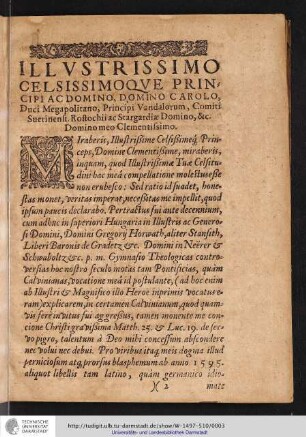 ILLVSTRISSIMO CELSISSIMOQVE PRINCIPI AC DOMINO, DOMINO CAROLO, ...