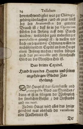 Das dritte Capitel. Von des Haupts und seiner angehörigen Glieder Zertheilung